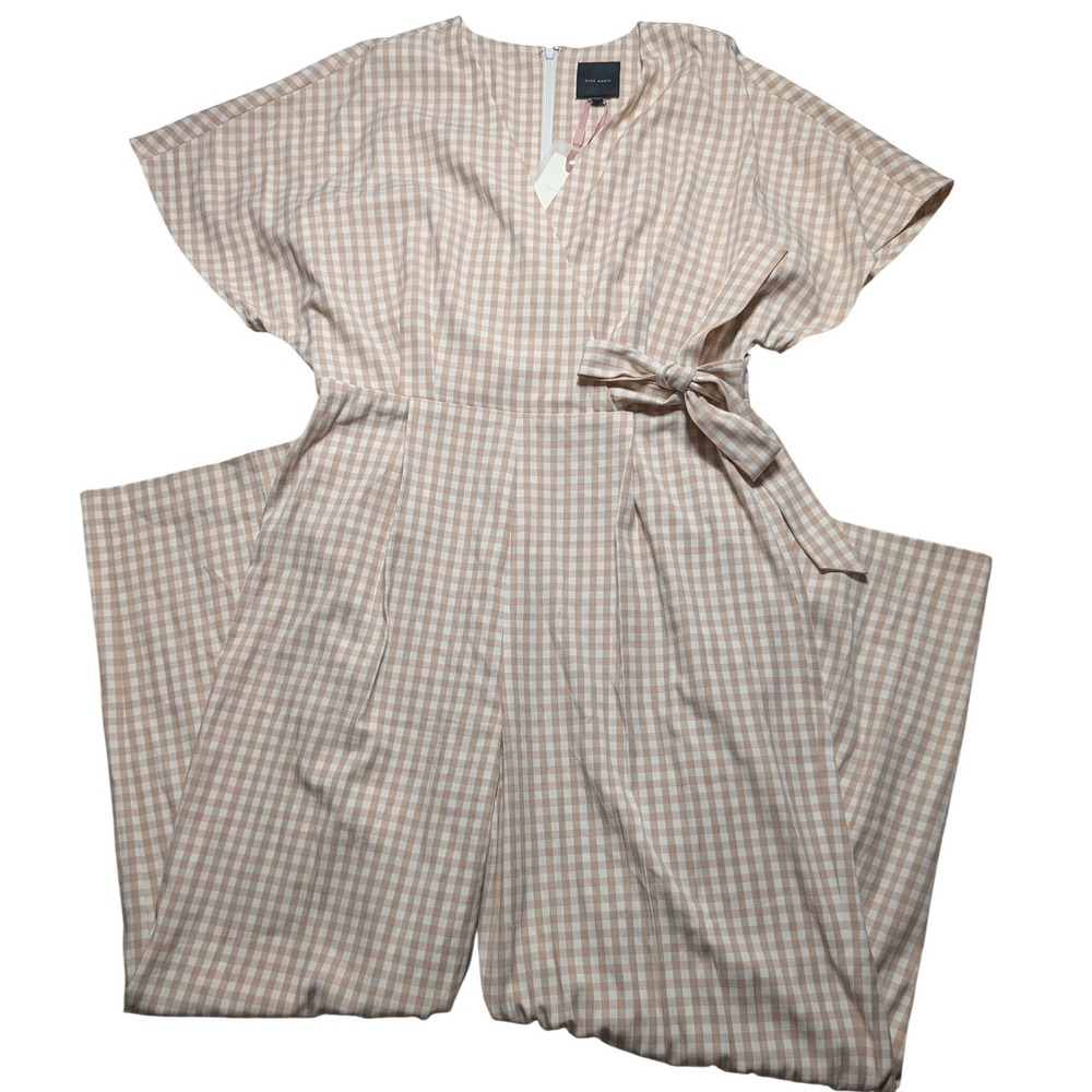 Alex Marie Sand Gingham Wide Leg Julianna Jumpsuit Women 16 NEW